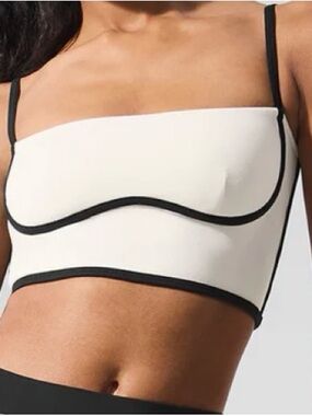 ALO Yoga White Airbrush Streamlined Bra Tank Crop Top with Black Trim